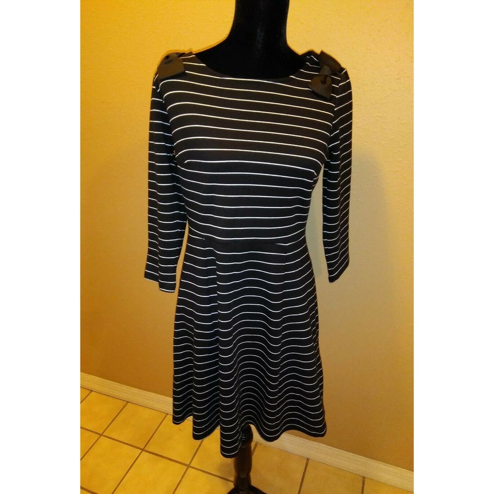 Maison Jules Black White Striped Bow Dress Medium